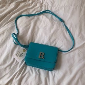 Balenciaga Shiny Box Calfskin Small B Bag in Blue